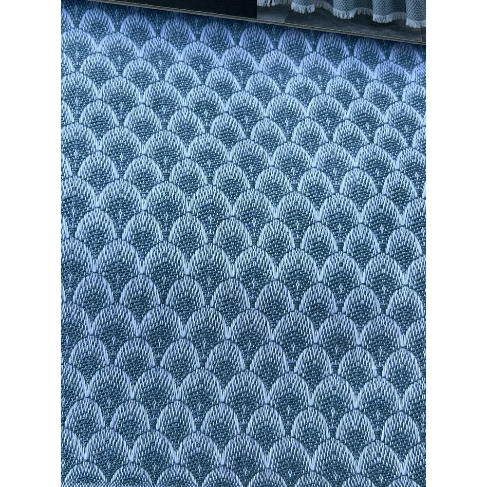 Hotel Balfour 100% Turkish Cotton White Shower Curtain Spa Blue Border W/ Fringe
